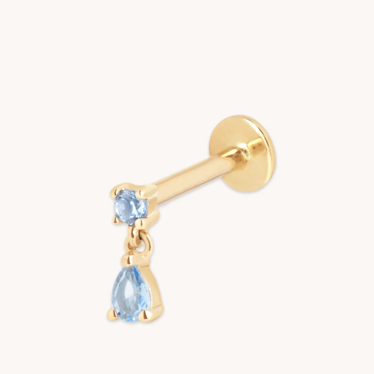Sterling Silver with Yellow Gold Plated Cubic Zirconia Drop Shape Helix Piercing