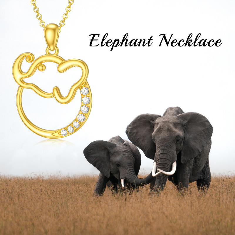 10K Gold Cubic Zirconia Elephant Pendant Necklace-6