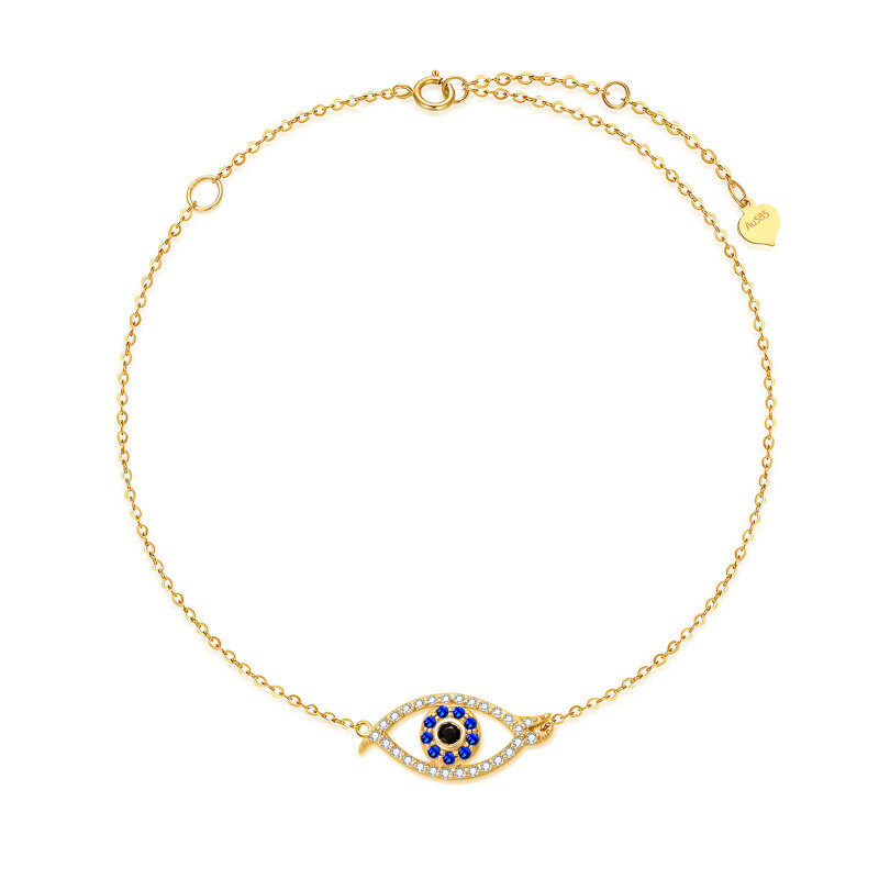 10K Gold Cubic Zirconia Evil Eye Charm Bracelet-1