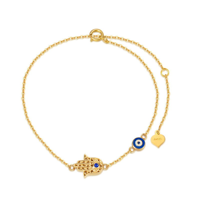 Pulsera con dije de ojo turco y mano de Fátima en oro de 18 quilates con circonitas cúbicas-1