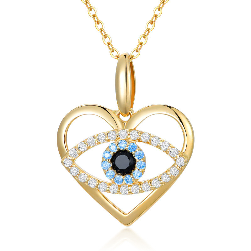 10K Gold Cubic Zirconia Evil Eye & Heart Pendant Necklace-1