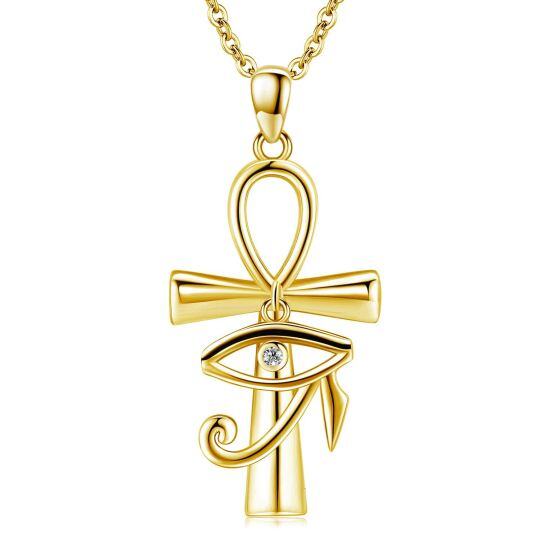 10K Gold Cubic Zirconia Eye Of Horus Pendant Necklace