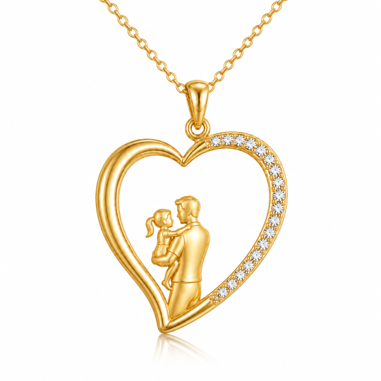 10K-Gold-Halskette mit Herzanhänger und Vater-Tochter-Design aus Kubikzirkon
