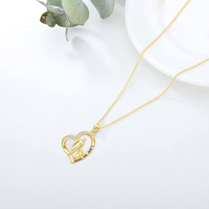 Collier pendentif en or 14K avec zircone cubique, motif cœur, père et fille, avec mot gravé-4