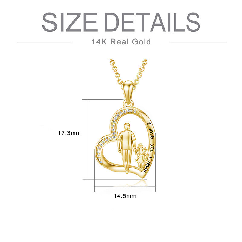 Collier pendentif en or 14K avec zircone cubique, motif cœur, père et fille, avec mot gravé-5
