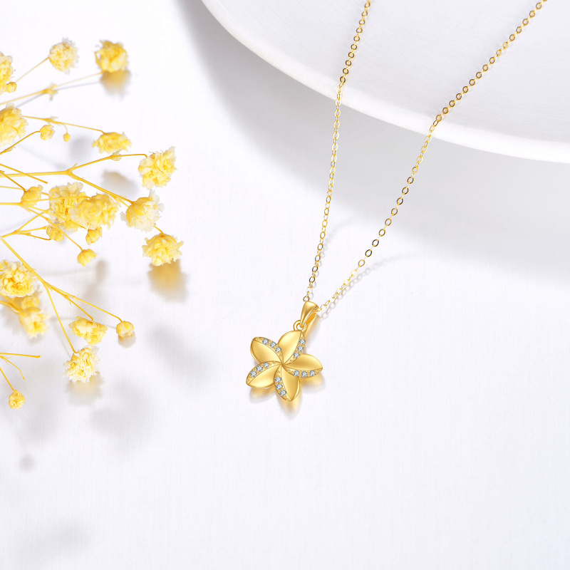 Collier avec pendentif en forme de fleur en zircone cubique doré 18K-2