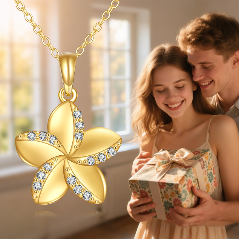Collier avec pendentif en forme de fleur en zircone cubique doré 18K-5