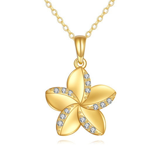 10K Gold Cubic Zirconia Flower Pendant Necklace