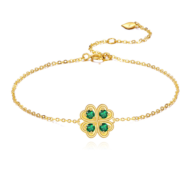 10K Gold Cubic Zirconia Four Leaf Clover Charm Bracelet-1
