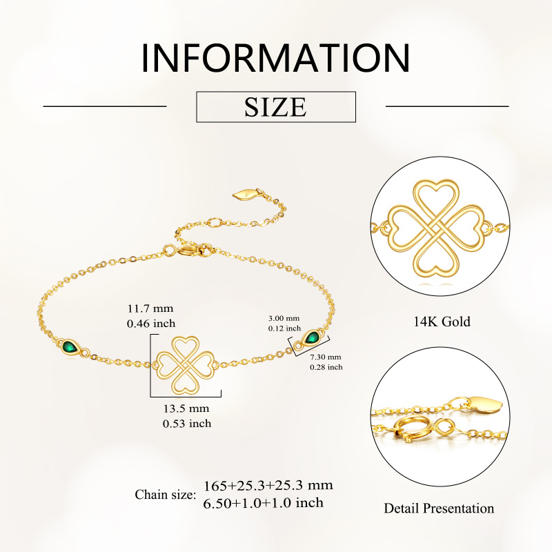 18K Gold Cubic Zirconia Four Leaf Clover Charm Bracelet-4