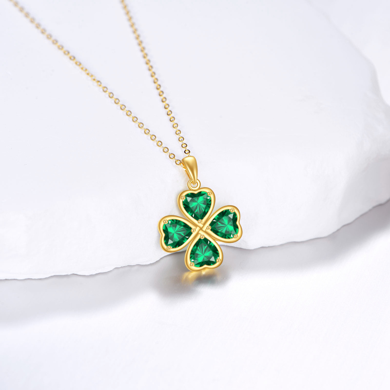 10K Gold Cubic Zirconia Four Leaf Clover Pendant Necklace-3