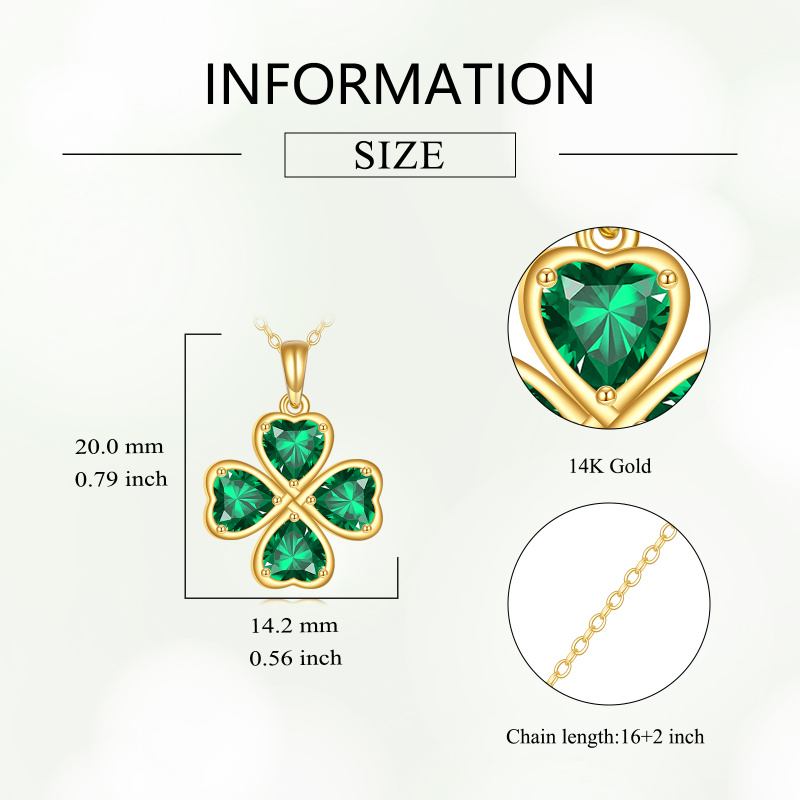 10K Gold Cubic Zirconia Four Leaf Clover Pendant Necklace-4