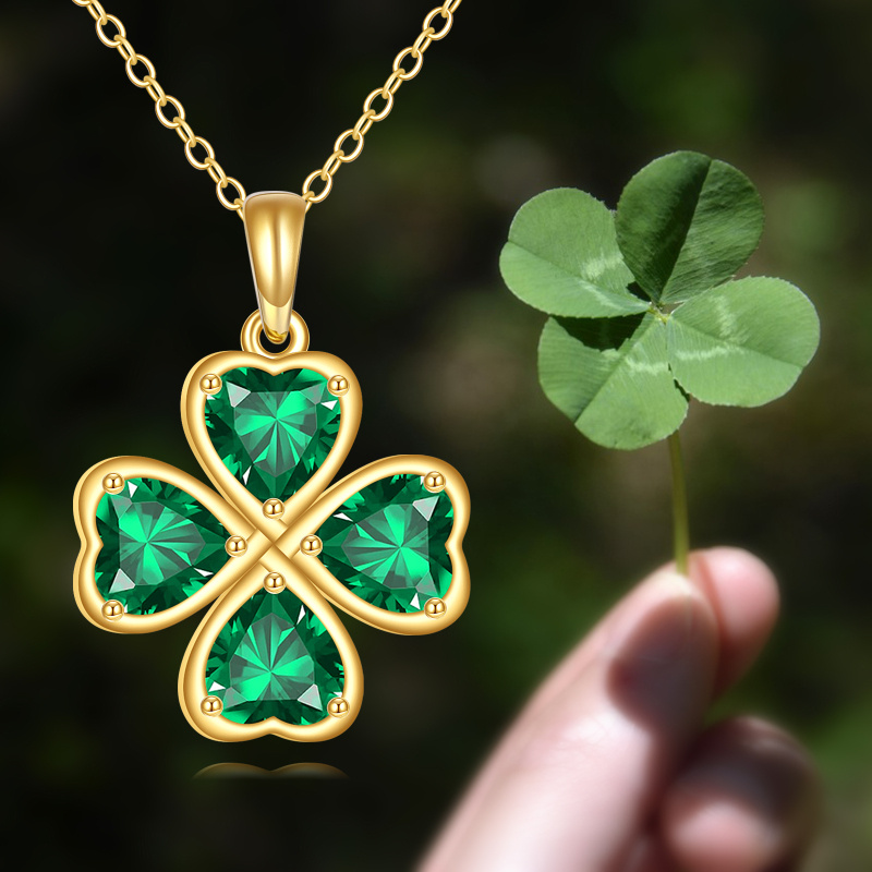 10K Gold Cubic Zirconia Four Leaf Clover Pendant Necklace-5