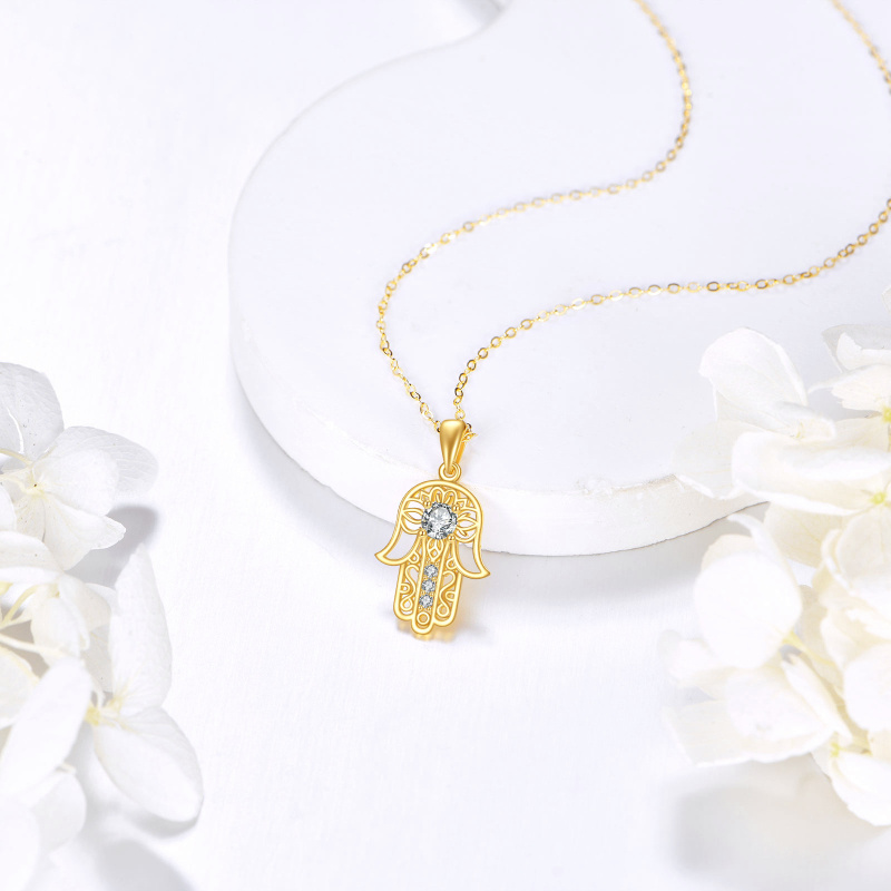 18K Gold Cubic Zirconia Hamsa Hand Pendant Necklace-3