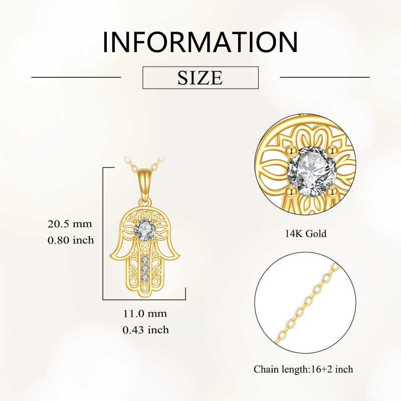 18K Gold Cubic Zirconia Hamsa Hand Pendant Necklace-4
