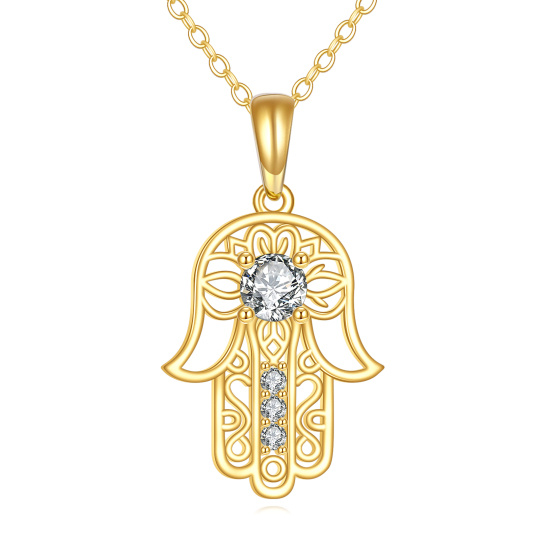 10K Gold Cubic Zirconia Hamsa Hand Pendant Necklace