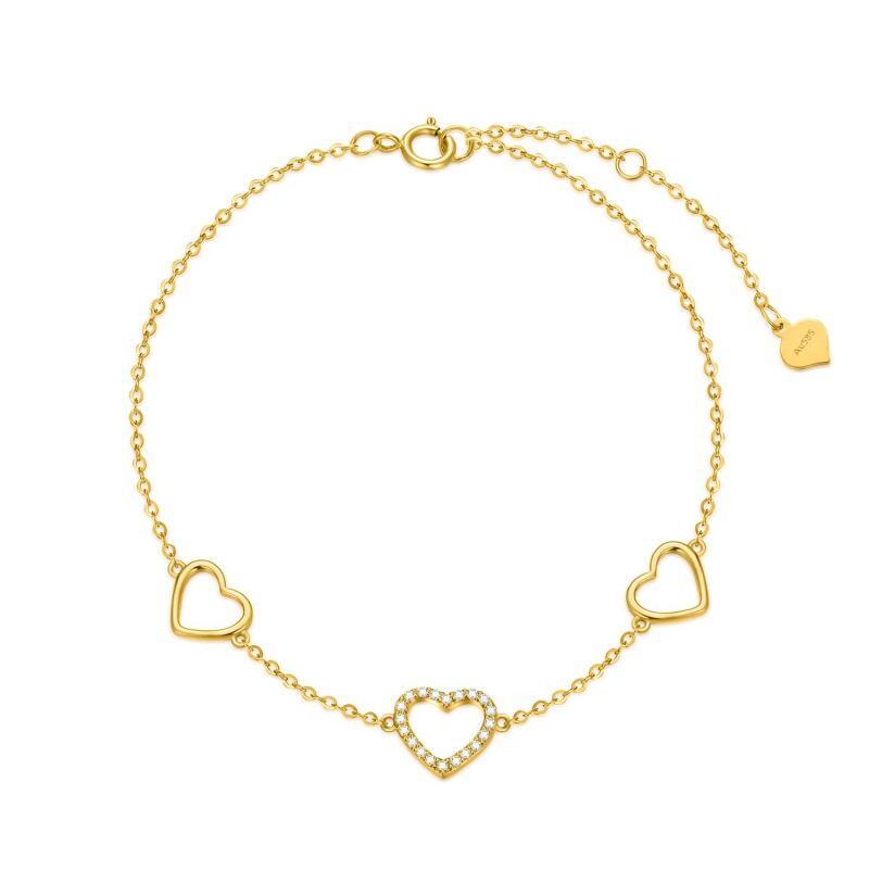 Pulsera con dije de corazón de circonita cúbica en oro de 10 quilates-1