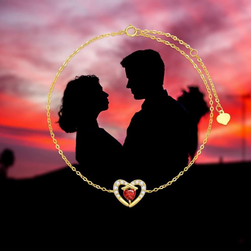 Pulsera con colgante de corazón de circonita cúbica de oro de 14 quilates-6