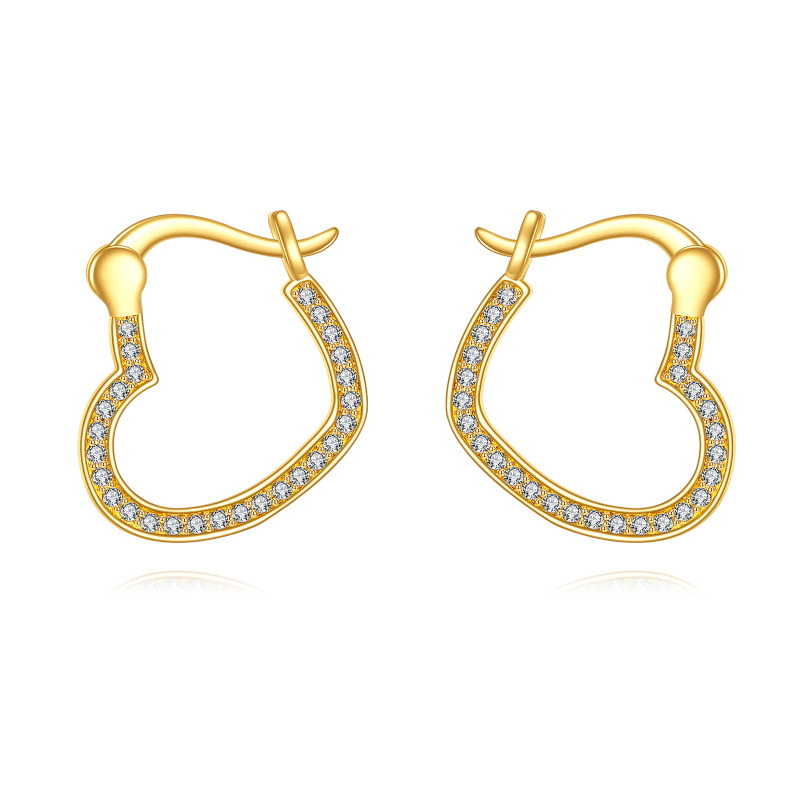 14K Gold Cubic Zirconia Heart Hoop Earrings-1