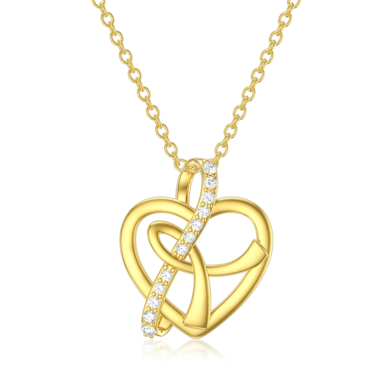 Collier en or 18 carats et zircon cubique en forme de cœur pour femme-1