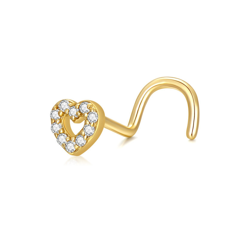 Anillo nasal de corazón con circonita cúbica de oro de 14 quilates-1