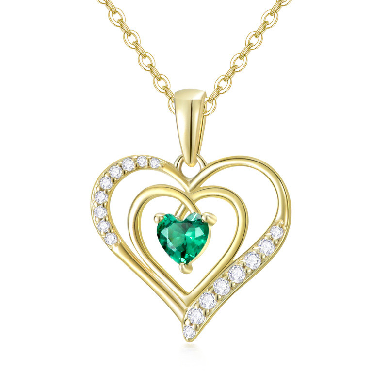 Collar con colgante de corazón de circonita cúbica en oro de 9 quilates-1