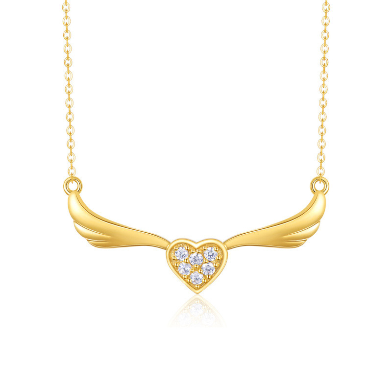 18K Gold Cubic Zirconia Heart Pendant Necklace-1