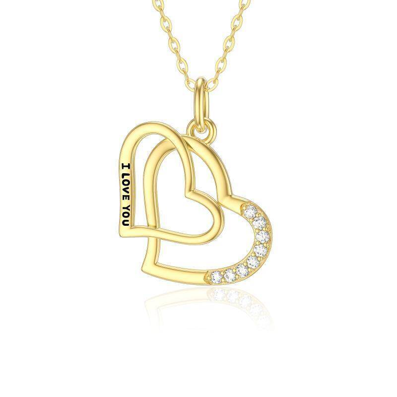 Collar con colgante de corazón de circonita cúbica en oro de 14 quilates-1