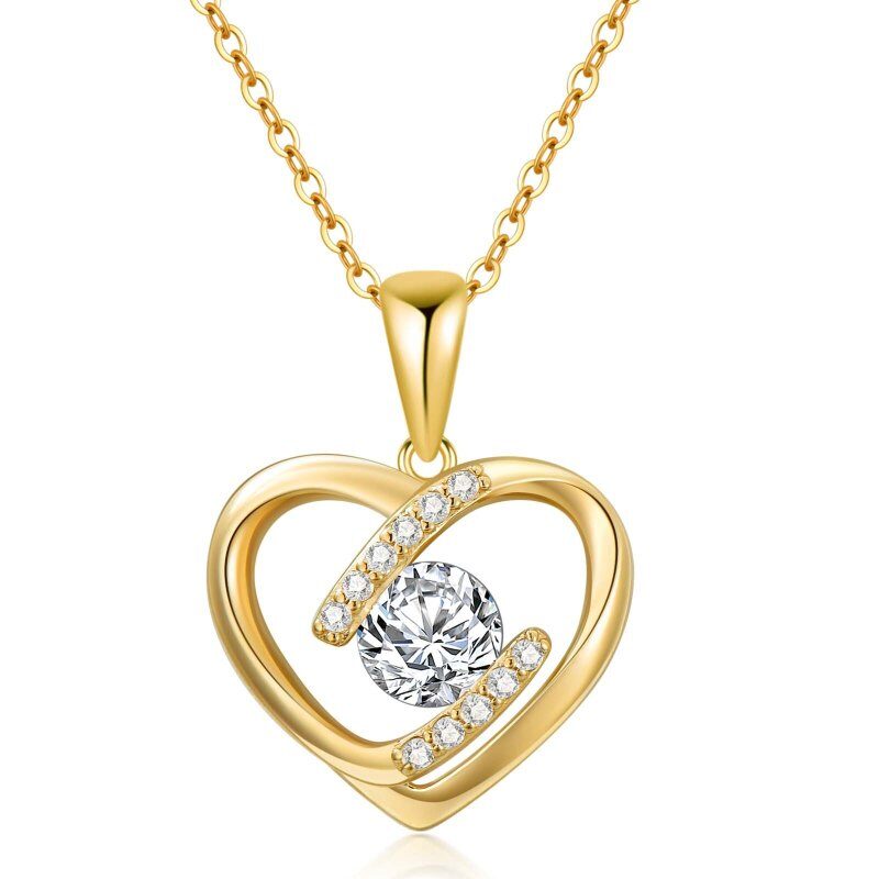 18K Gold Cubic Zirconia Heart Pendant Necklace-1