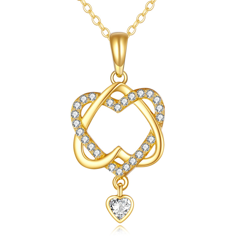 Collier pendentif cœur en or 14 carats et zircone cubique-1