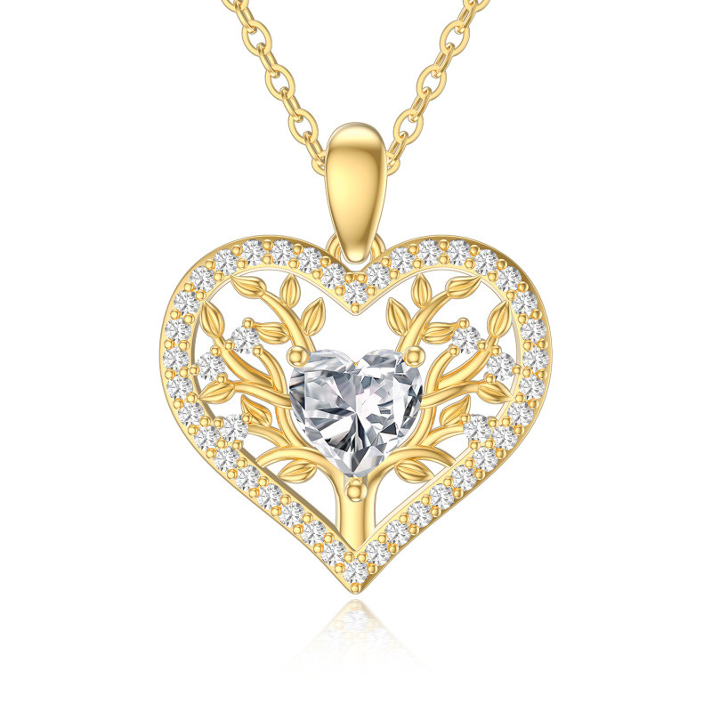 Collier pendentif cœur en or 10 carats et zircone cubique-1