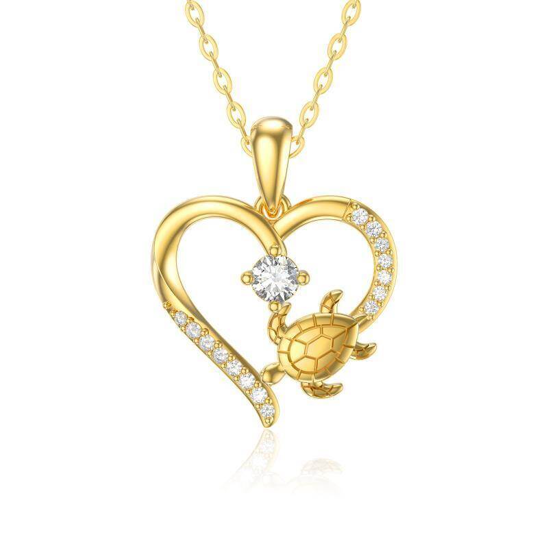 14K Gold Cubic Zirconia Heart Pendant Necklace-1