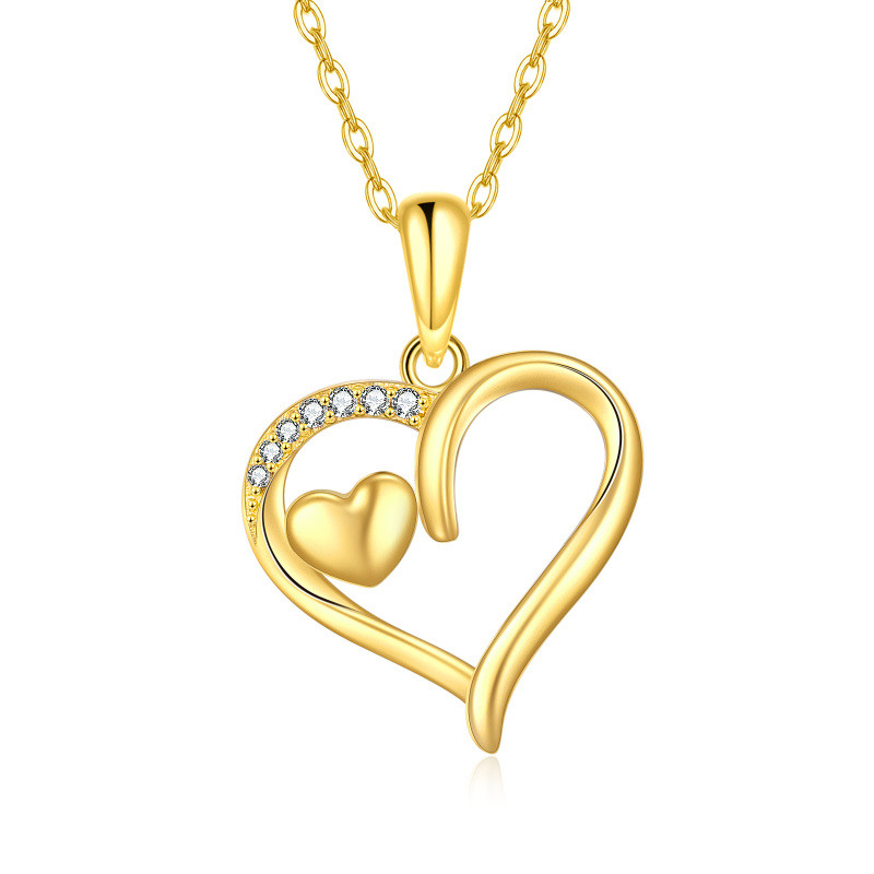 Collar con colgante de corazón de circonita cúbica en oro de 14 quilates-1