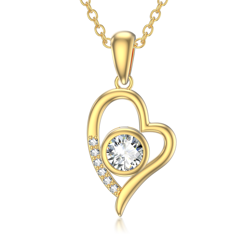 Collar con colgante de corazón de circonita cúbica en oro de 14 quilates-1