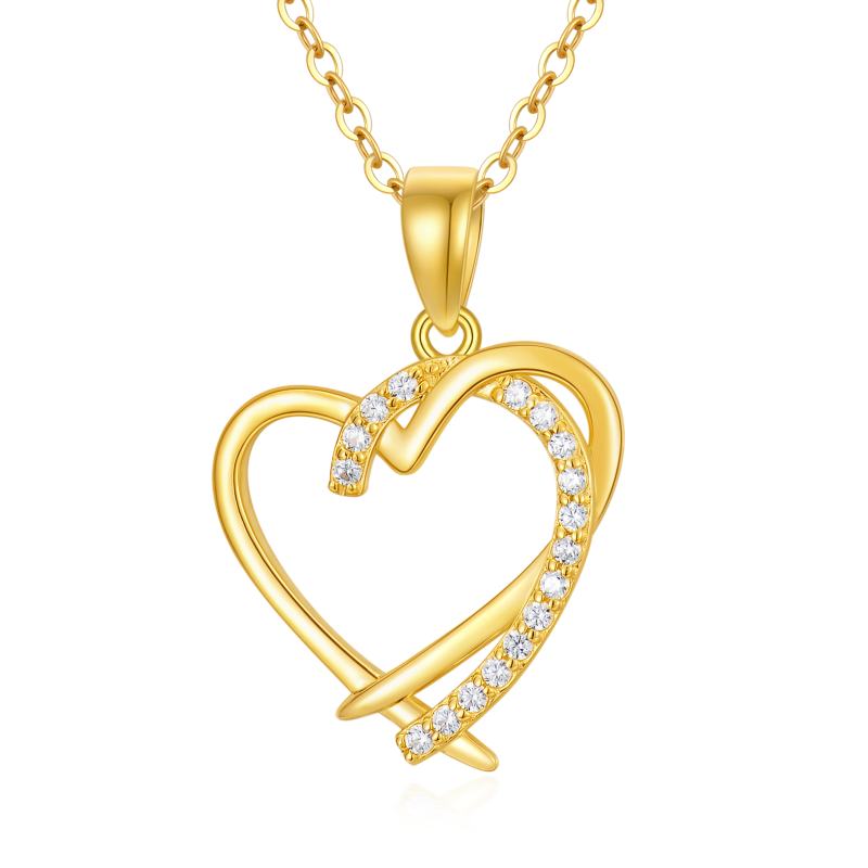 14K Gold Cubic Zirconia Heart Pendant Necklace-1