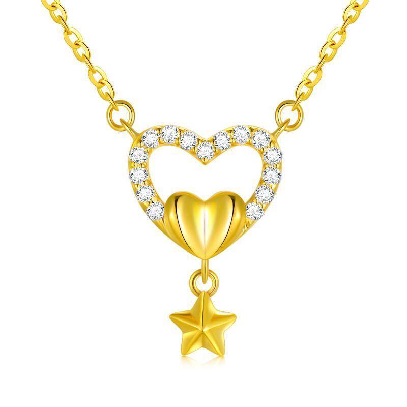 Collar con colgante de corazón de circonita cúbica en oro de 10 quilates-1