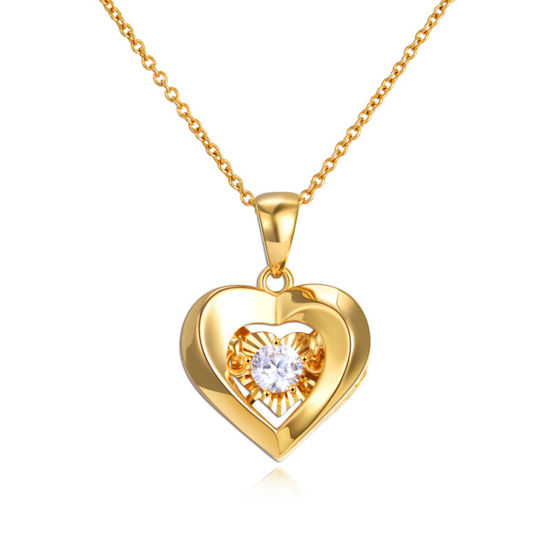 Collar con colgante de corazón de circonita cúbica y oro de 14 quilates para mujer.-1