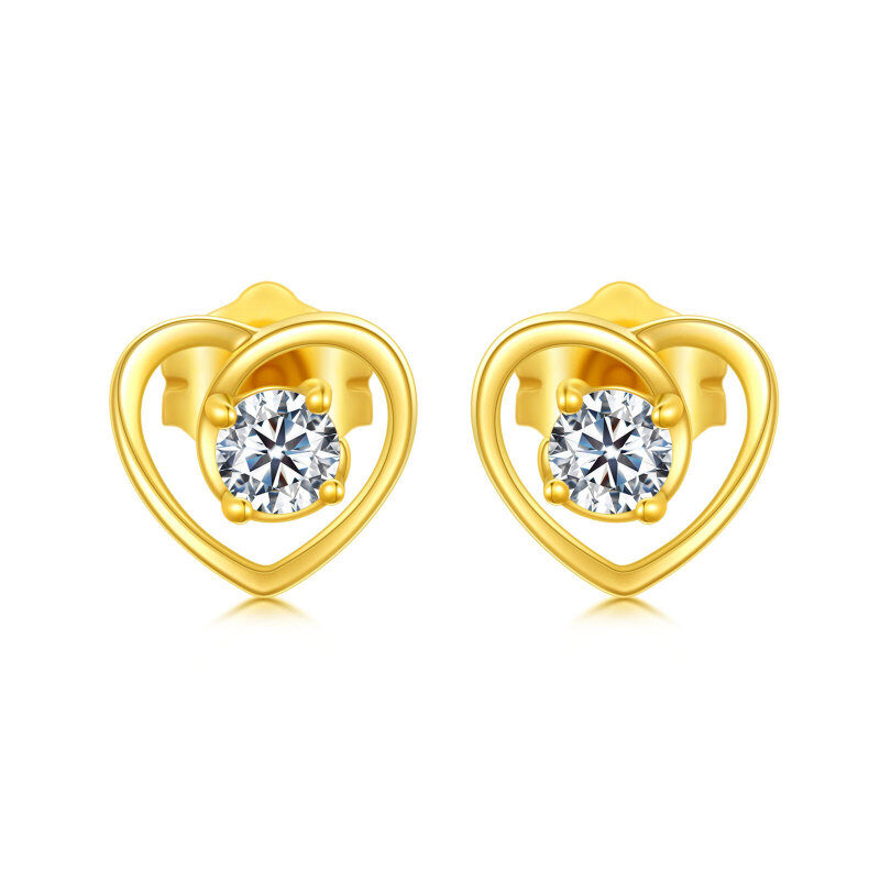 Pendientes de botón con forma de corazón de circonita cúbica en oro de 18 quilates-1