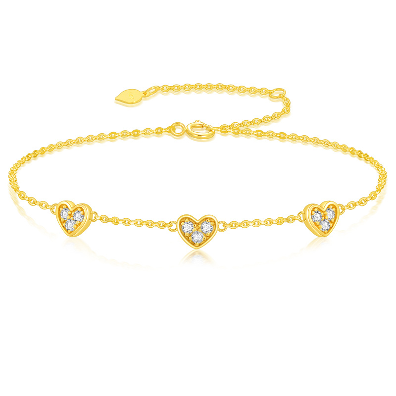 Pulsera de oro de 10 quilates con dije de corazón y circonita cúbica-1