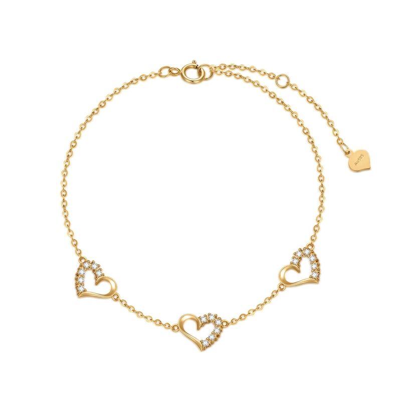 Bracelet en or 14 carats avec pendentif en forme de cœur et zircone cubique pour femme-1