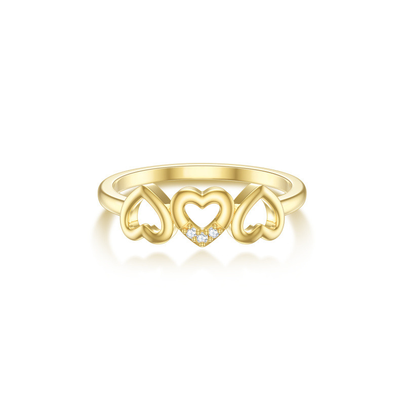 18K Gold Cubic Zirconia Heart With Heart Ring For Women-2