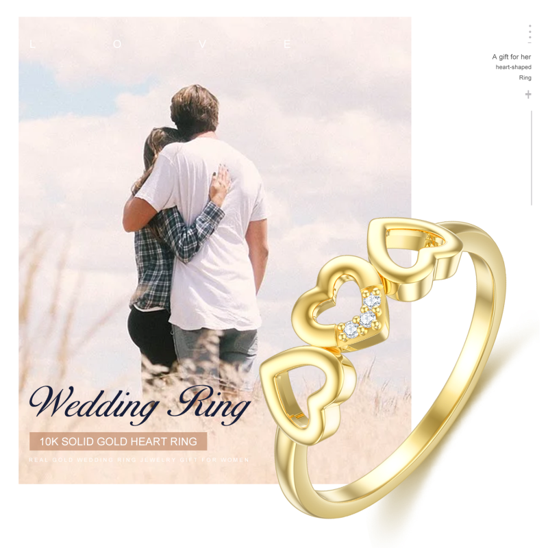 18K Gold Cubic Zirconia Heart With Heart Ring For Women-3