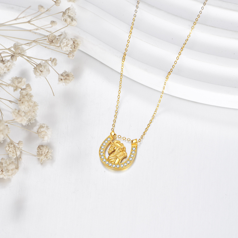 18K Gold Cubic Zirconia Horseshoe Pendant Necklace-3