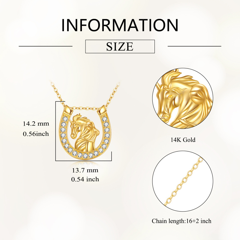 18K Gold Cubic Zirconia Horseshoe Pendant Necklace-4