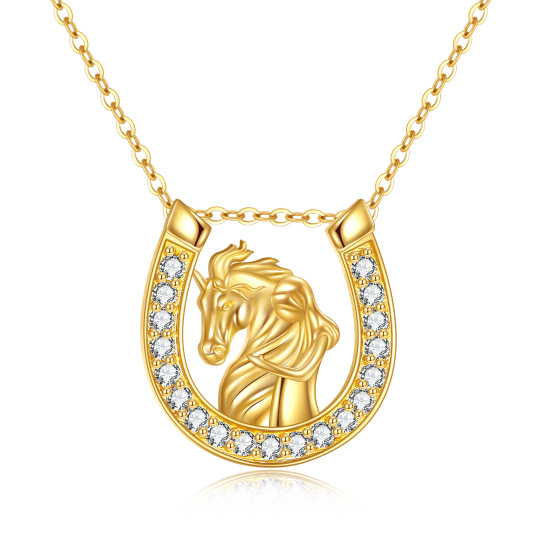10K Gold Cubic Zirconia Horseshoe Pendant Necklace