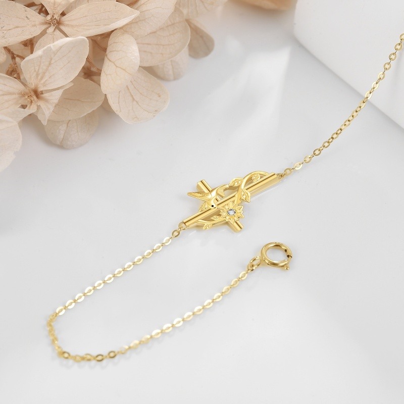 Bracelet croix colibri en or 10 carats et zircone cubique pour femme-3