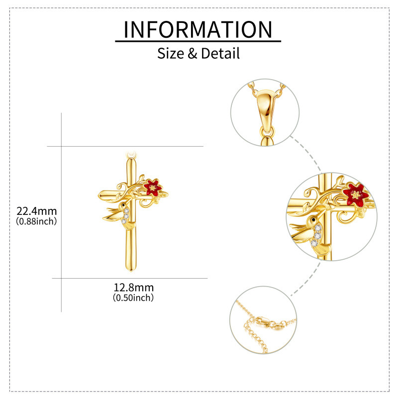 18K Gold Cubic Zirkonia Kolibri & Kreuz Anhänger Halskette-5