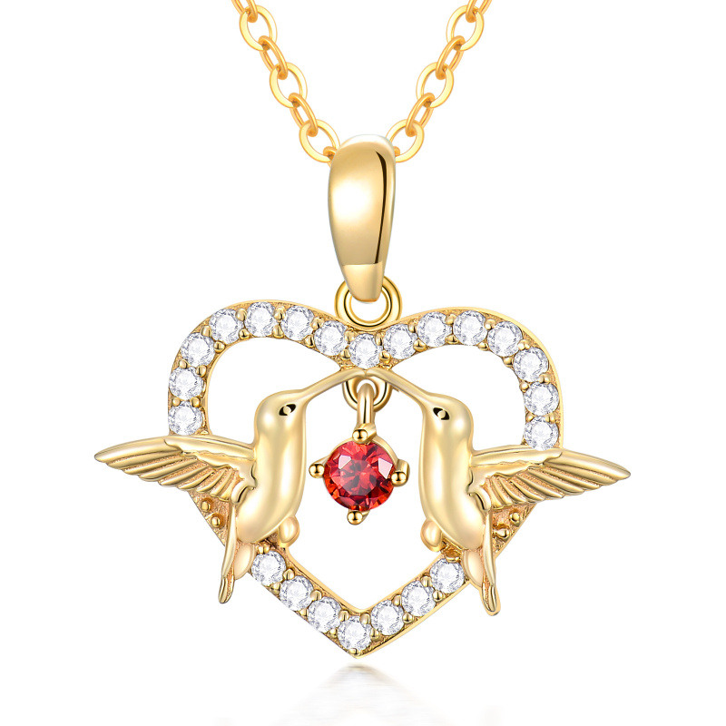 14K Gold Cubic Zirconia Hummingbird Heart Pendant Necklace-1