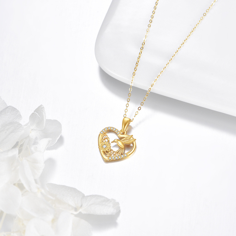 18K Gold Cubic Zirconia Hummingbird Pendant Necklace-3