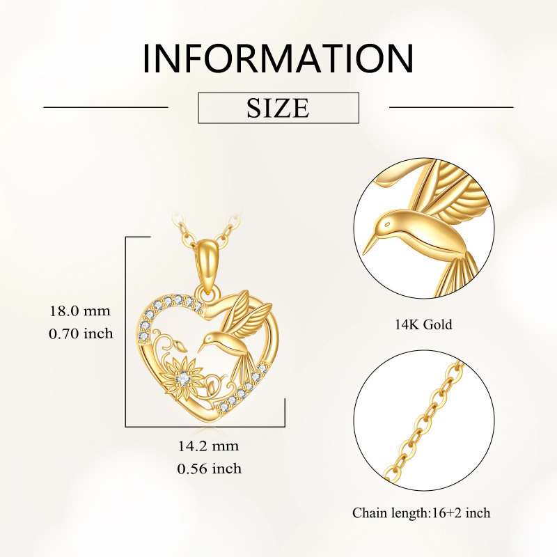 18K Gold Cubic Zirconia Hummingbird Pendant Necklace-4